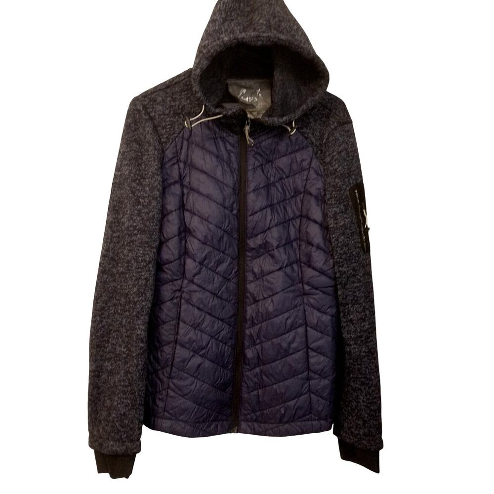 HFX Feyre Mixed Media Quilted Puffer Jacket Knit Sleeve Hooded Coat Size Large
